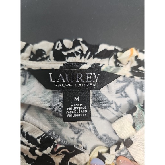Lauren Ralph Lauren Women's V-Neck Top Floral Ruffle Long Sleeve Size M - Picture 5 of 9